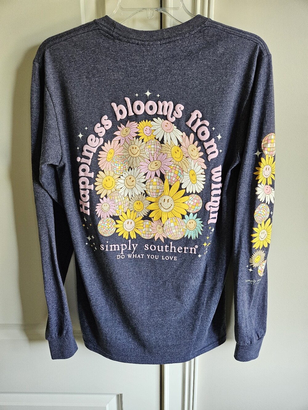 Simply Southern Navy Long Sleeve 'Happiness Blooms' Floral Graphic Sweater